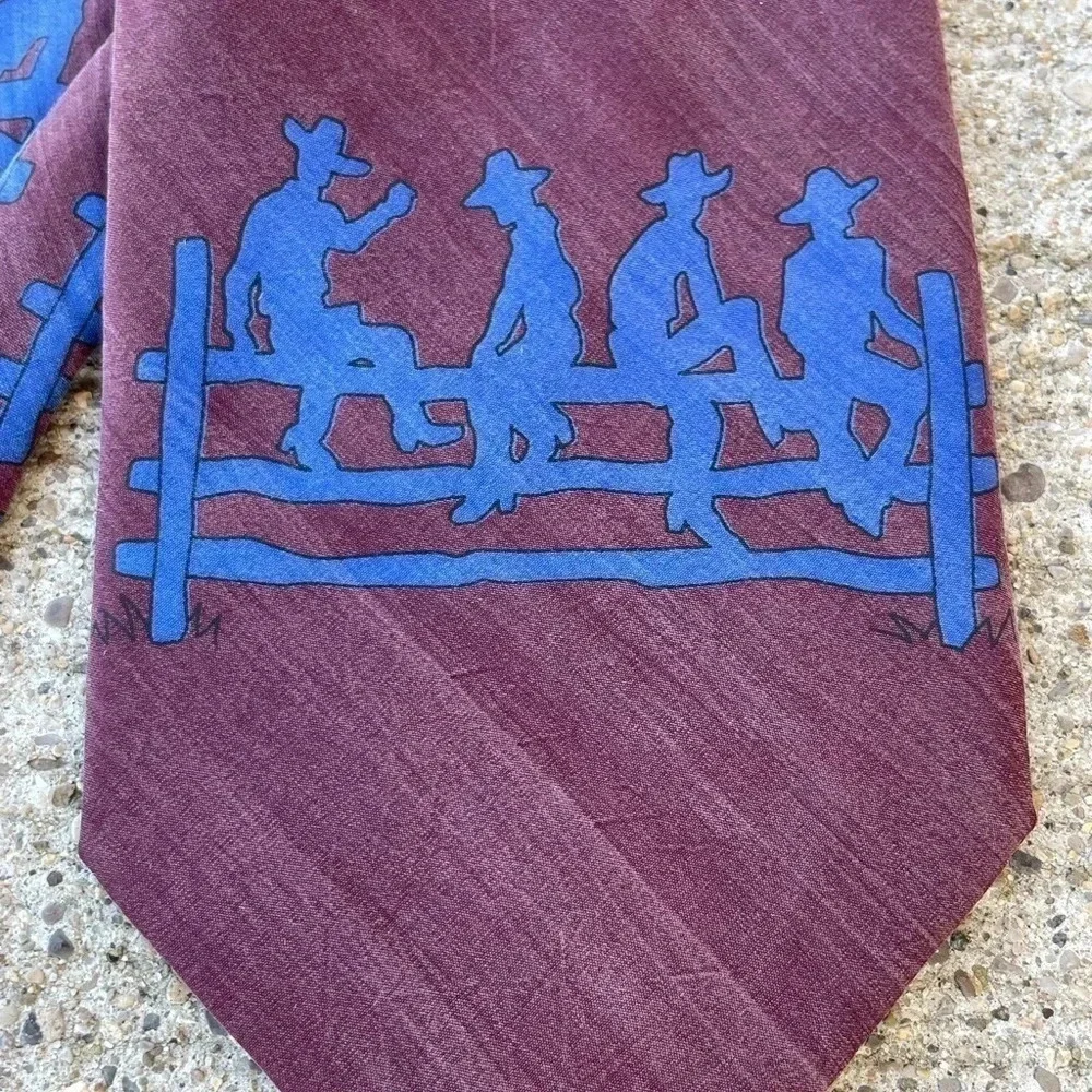 Vintage Necktie SILK Italy Roper COWBOYs Sitting on Fence '57 Corvette Mens